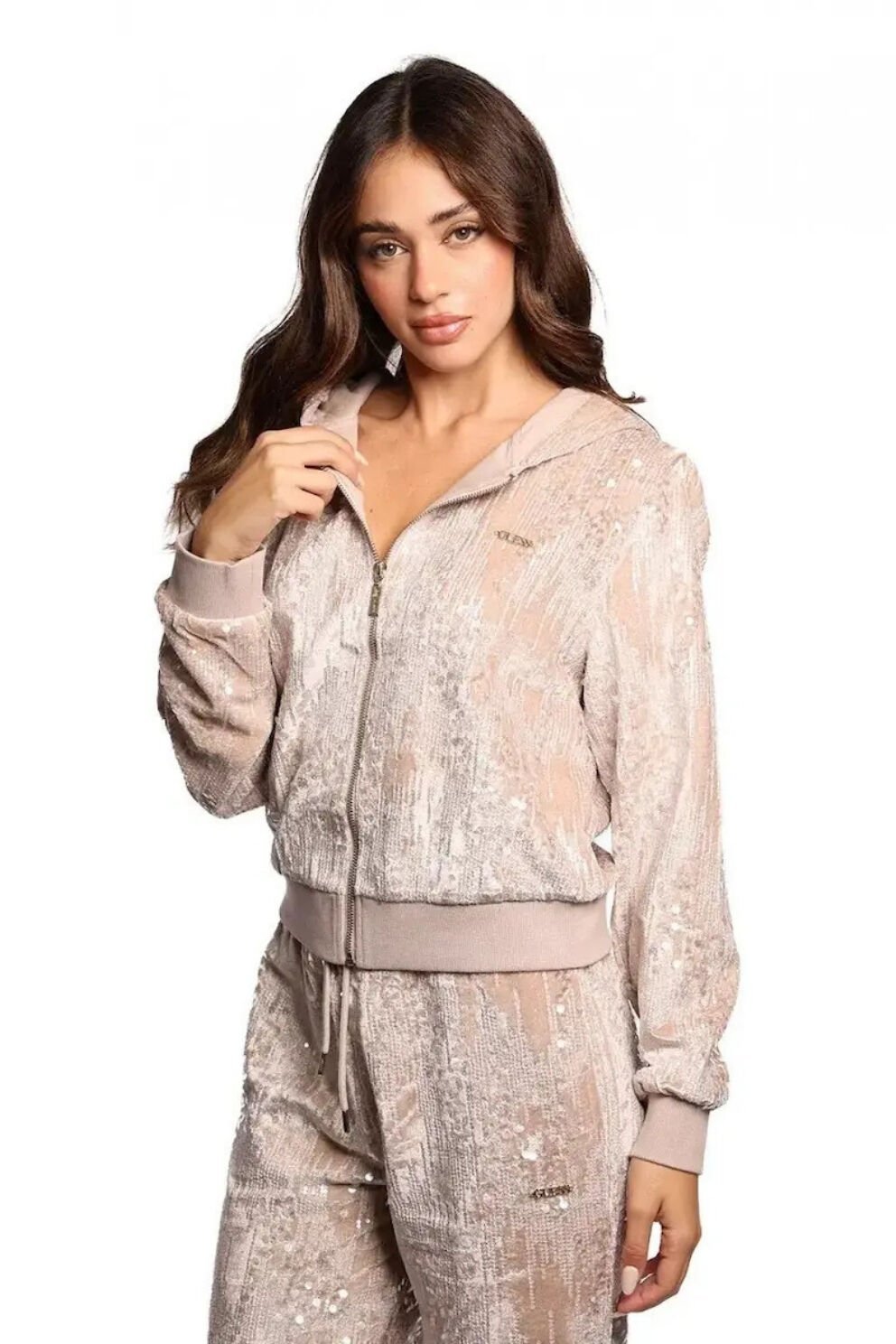 Guess Payet İşlemeli Sweatshirt Pudra