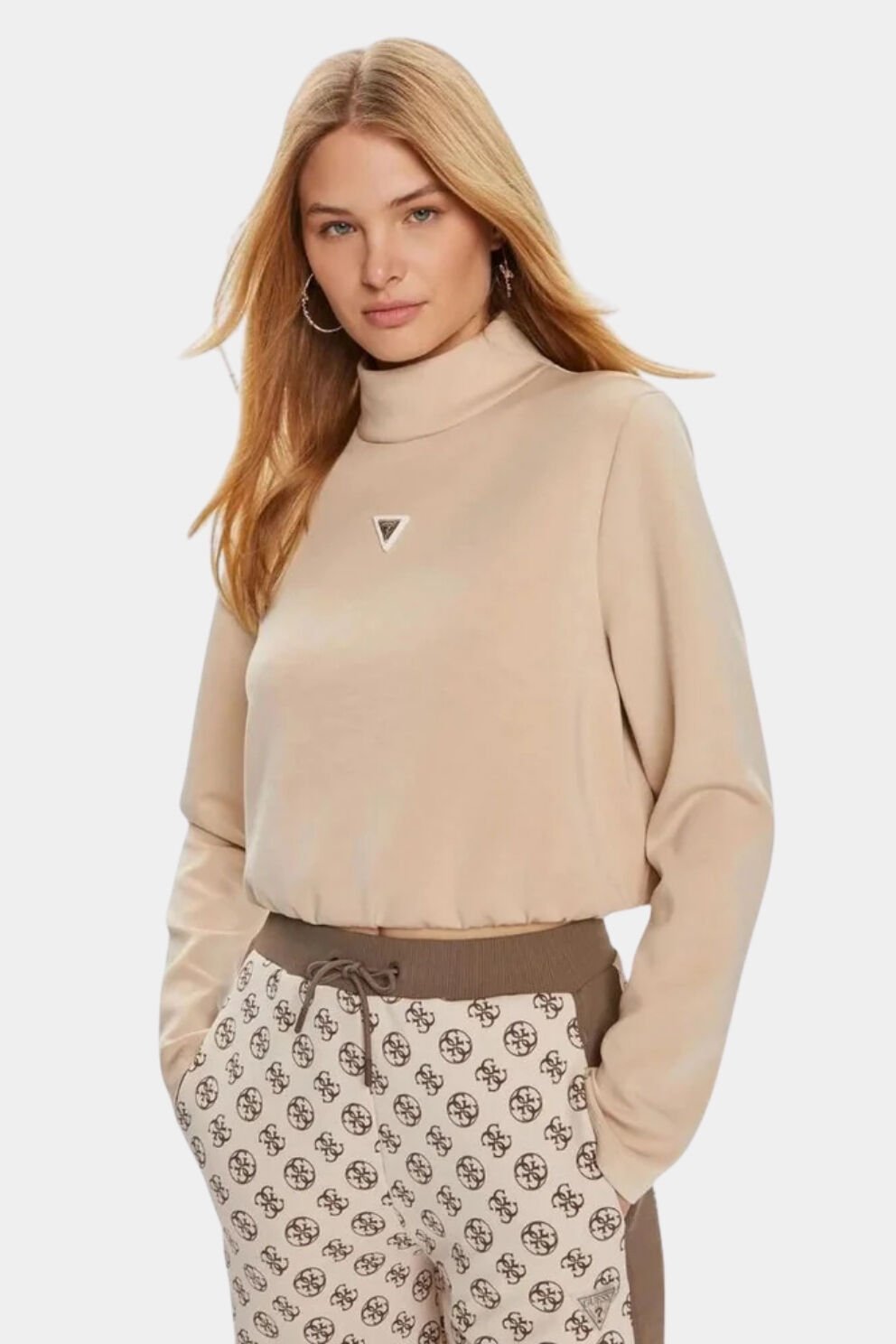 Guess Yüksek Yakalı Sweatshirt Bej