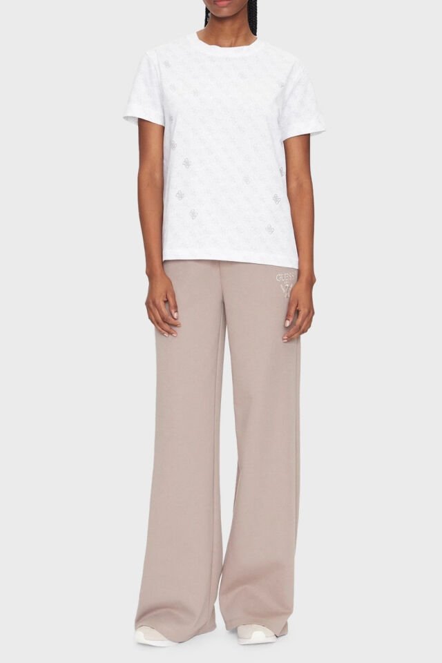 Guess Chrysanta Tamamı 4G Logolu Pamuklu Regular Fit T-Shirt Beyaz