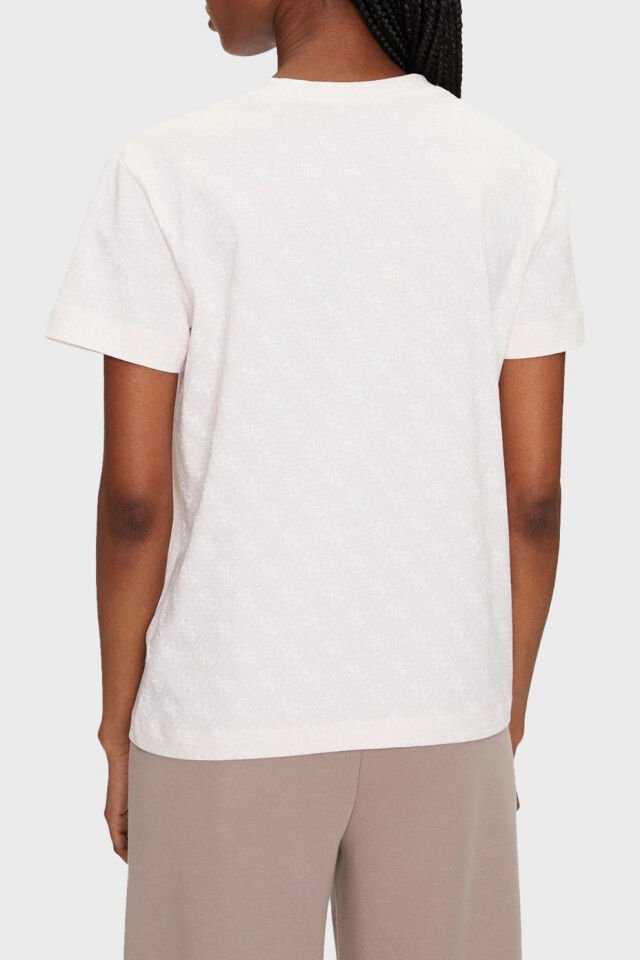 Guess Chrysanta Tamamı 4G Logolu Pamuklu Regular Fit T-Shirt Açık Pembe