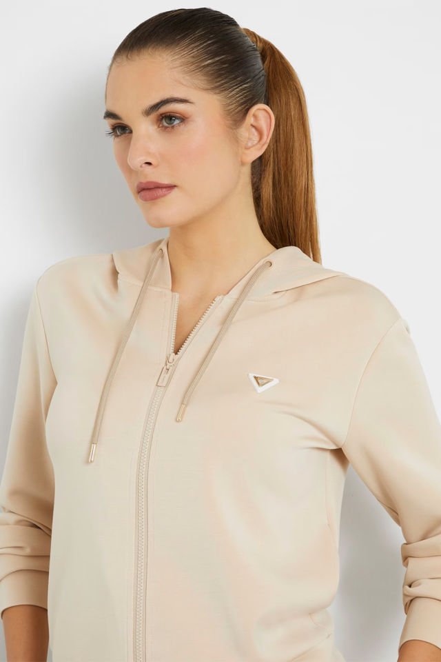 Guess Kapüşonlu Fermuarlı Sweatshirt Bej