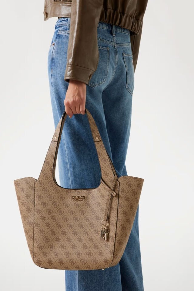 Guess Calista Portföy Çantalı Shopper Çanta Açık Kahverengi
