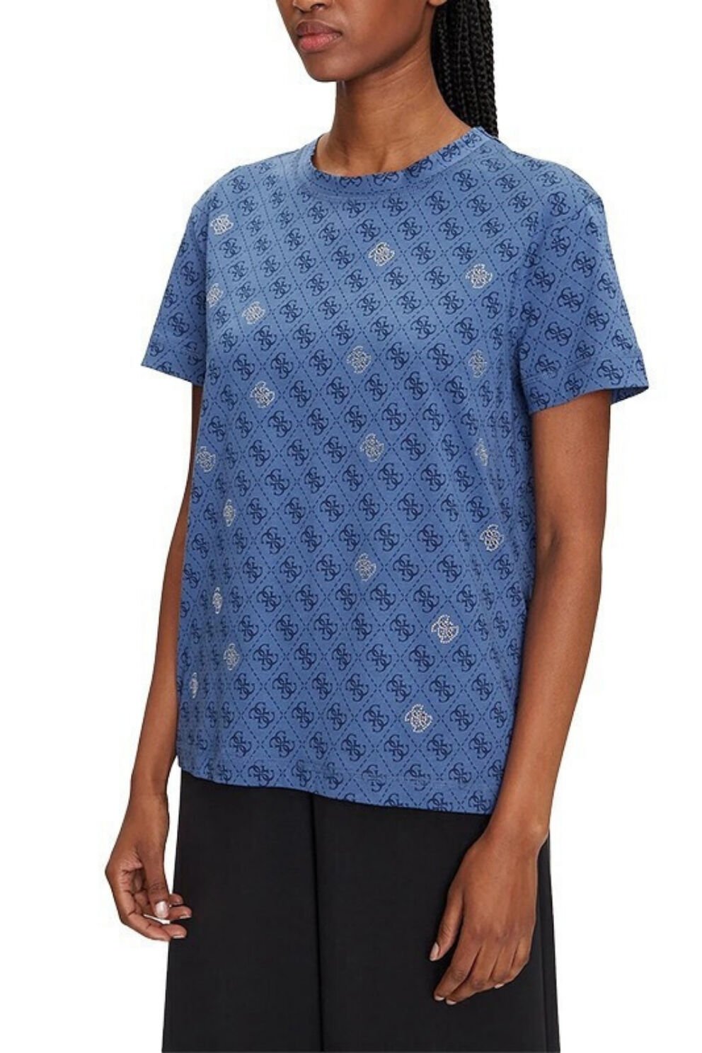 Guess Chrysanta Tamamı 4G Logolu Pamuklu Regular Fit T-Shirt Lacivert