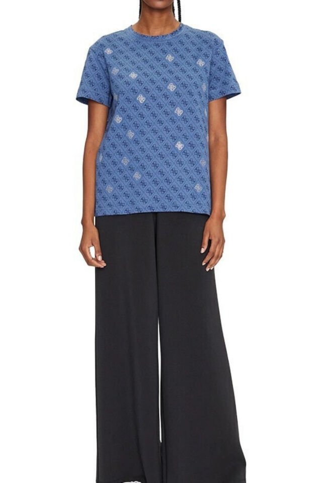 Guess Chrysanta Tamamı 4G Logolu Pamuklu Regular Fit T-Shirt Lacivert
