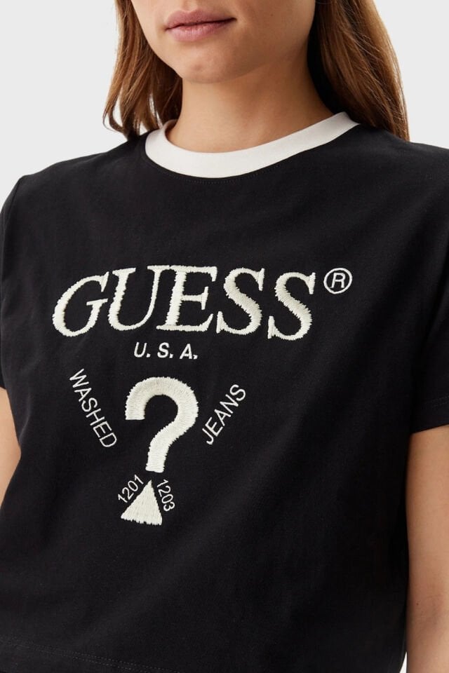 Guess Boxy Logolu T-shirt Siyah