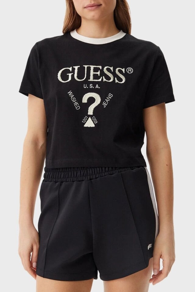Guess Boxy Logolu T-shirt Siyah