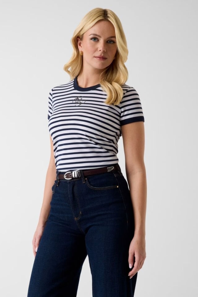 Guess Çizgili Tişört Beyaz