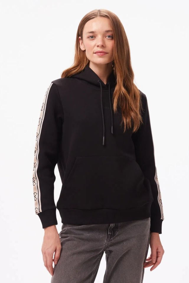 Guess Carla Hooded Punto Milano Sweatshirt Siyah