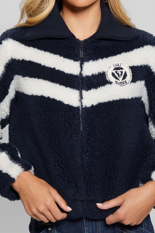 Guess Çizgili Sherpa Ceket Lacivert