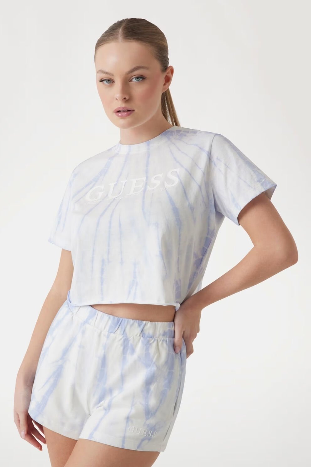 Guess Batik Boyama Logolu T-shirt Mor