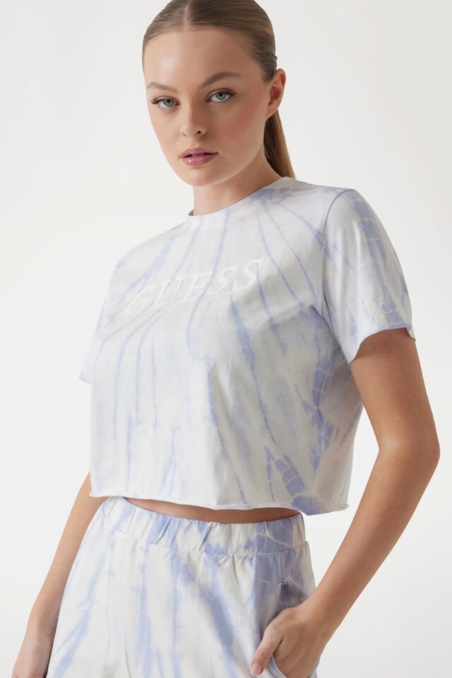 Guess Batik Boyama Logolu T-shirt Mor
