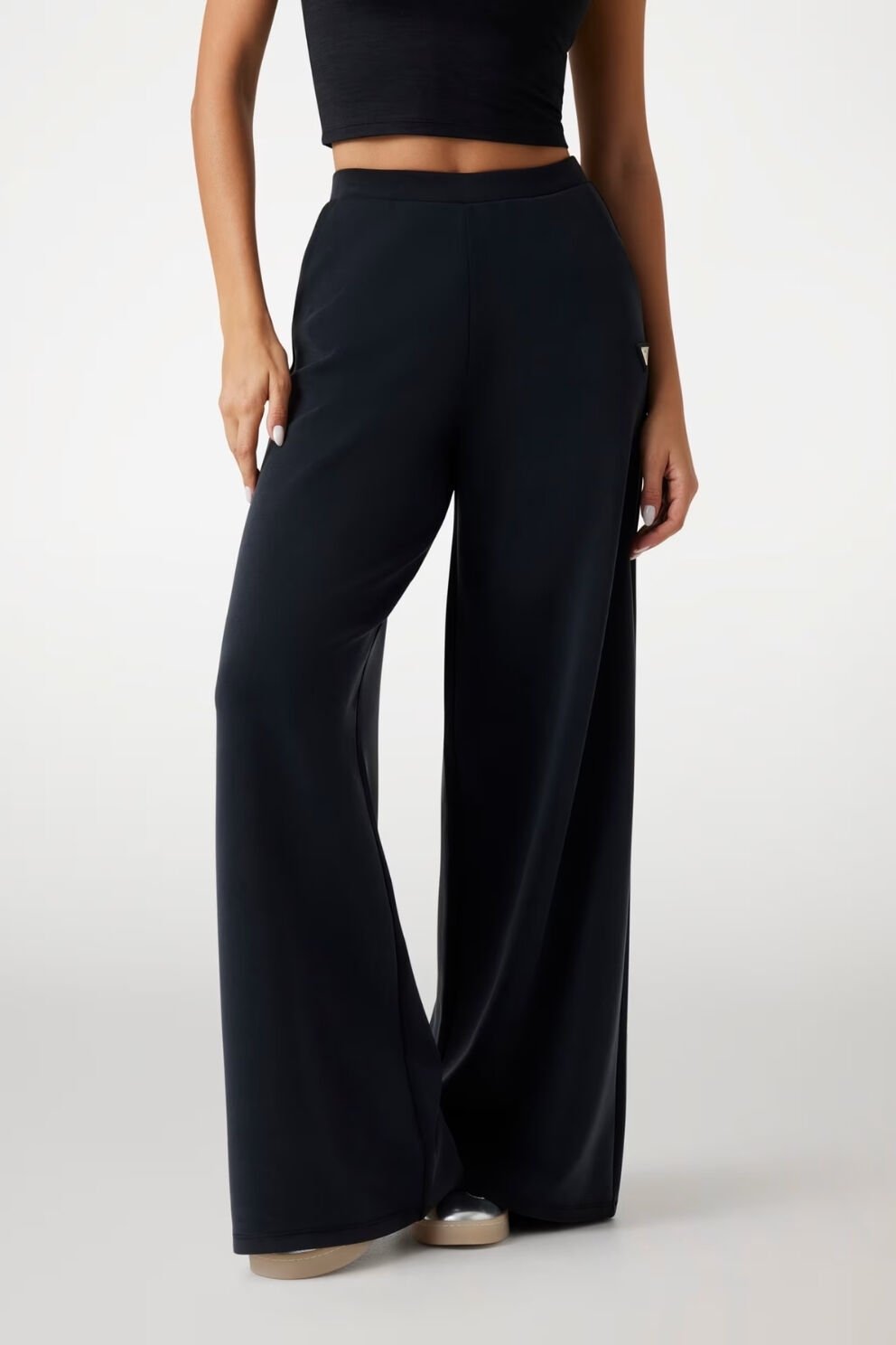 Guess Normal Bel Wide Leg Pantolon Siyah