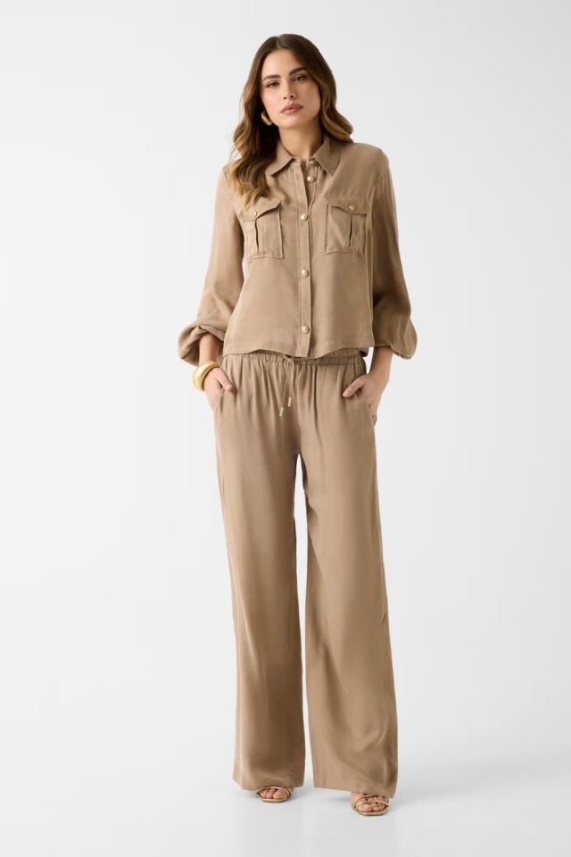 Guess Viscose Karışımlı Gömlek Bej