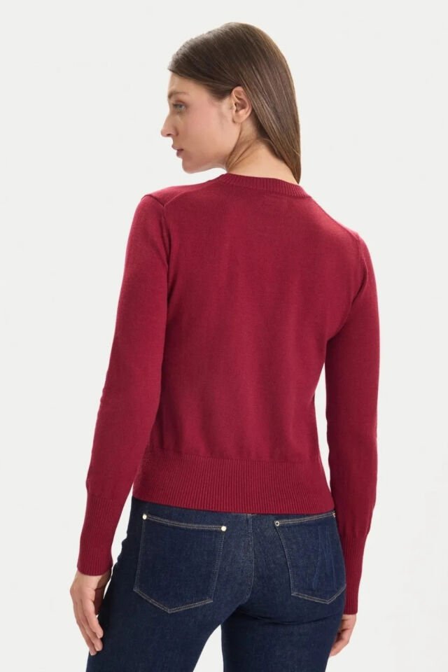 Guess Jeans Normal Kesim Kazak Bordo