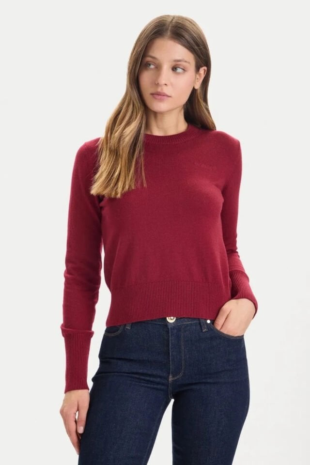 Guess Jeans Normal Kesim Kazak Bordo