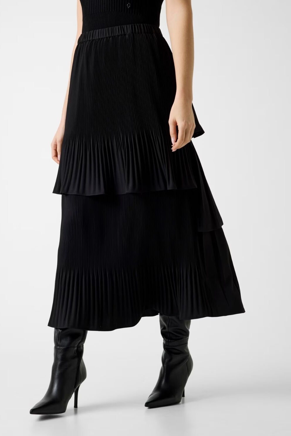 Guess Piliseli Maksi Etek Siyah