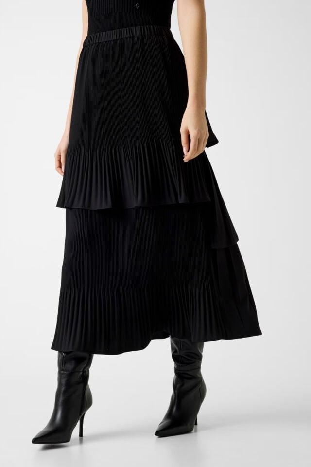 Guess Piliseli Maksi Etek Siyah