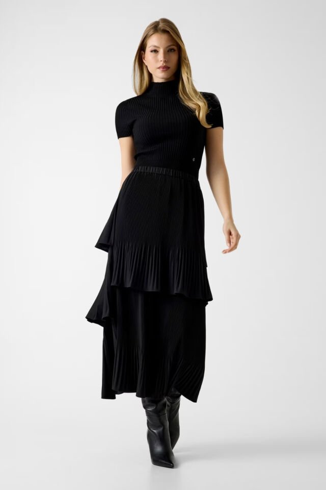 Guess Piliseli Maksi Etek Siyah