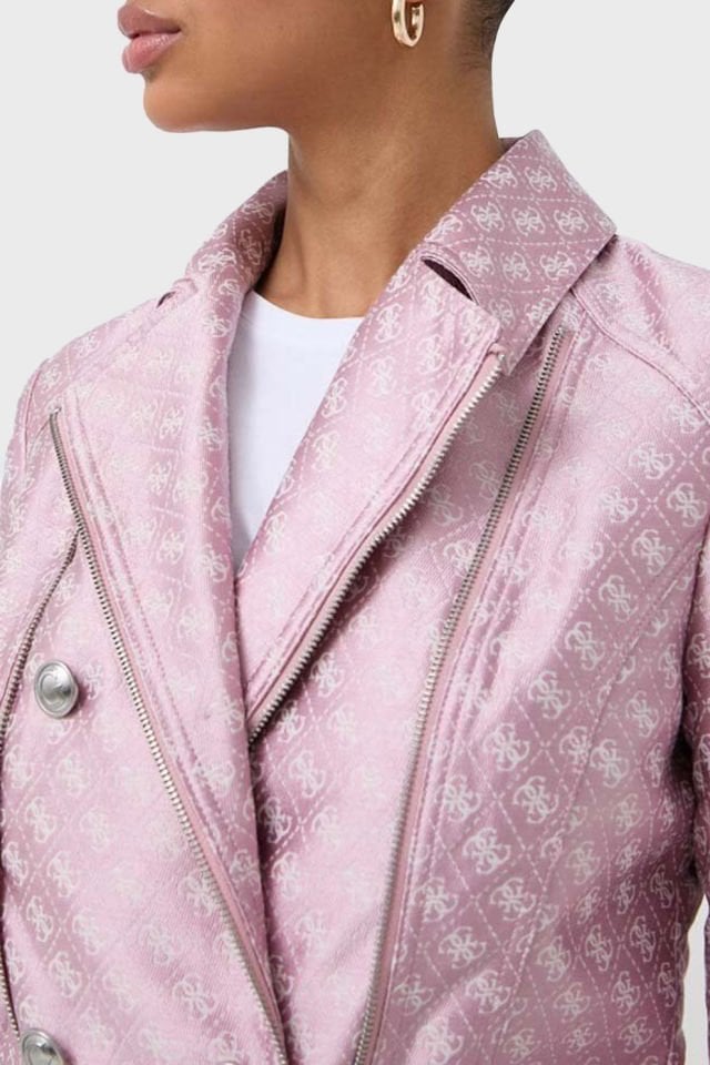Guess Olivia Regular Fit Biker Bayan Ceket Pembe