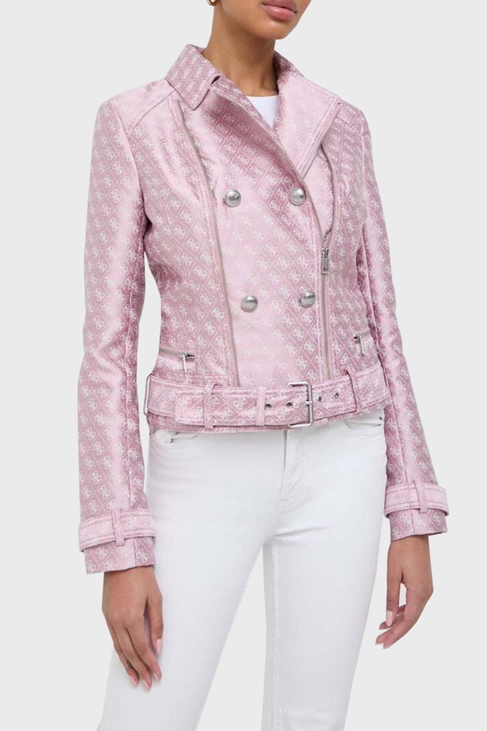 Guess Olivia Regular Fit Biker Bayan Ceket Pembe
