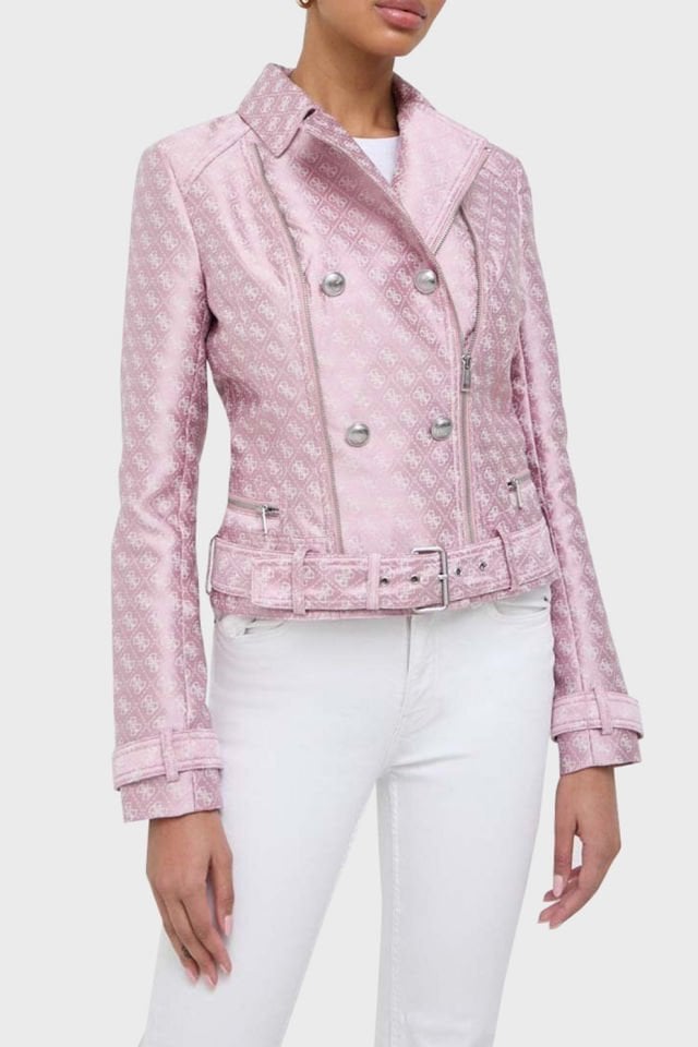 Guess Olivia Regular Fit Biker Bayan Ceket Pembe