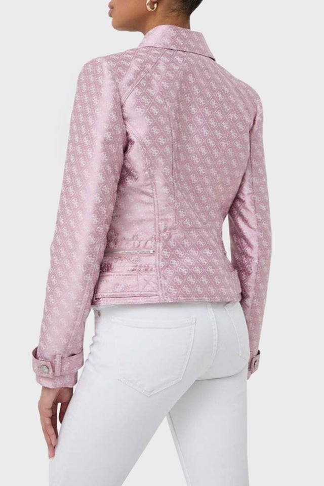 Guess Olivia Regular Fit Biker Bayan Ceket Pembe