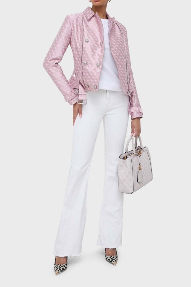 Guess Olivia Regular Fit Biker Bayan Ceket Pembe