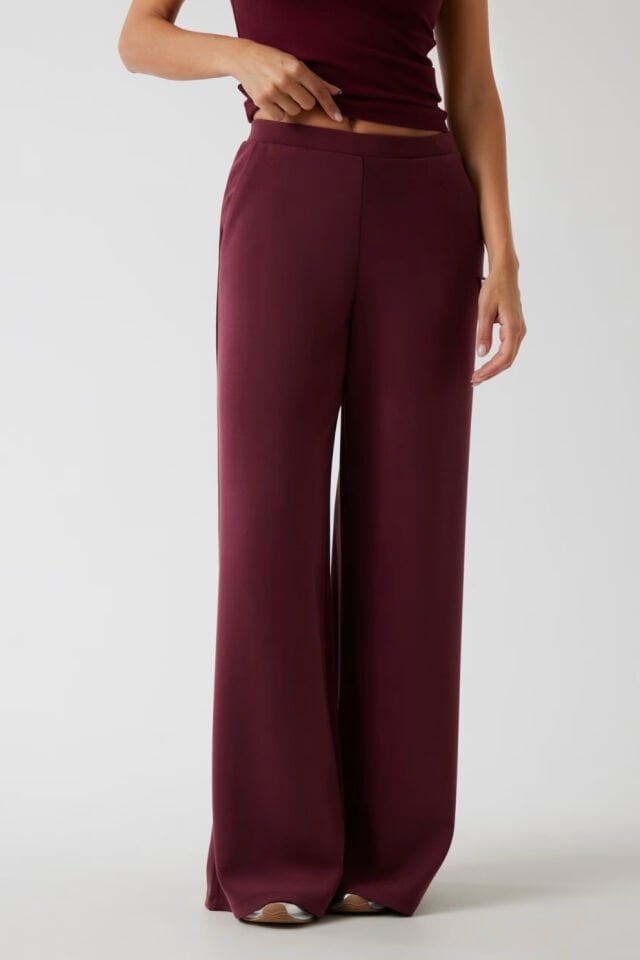 Guess Normal Bel Wide Leg Pantolon Bordo