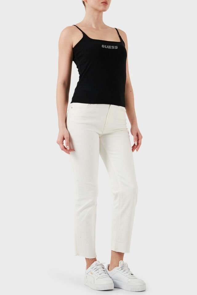 Guess Logo ve Yapay Elmaslı Atlet Siyah