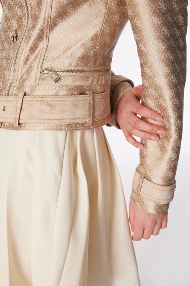 Guess Olivia Regular Fit Biker Bayan Ceket Krem