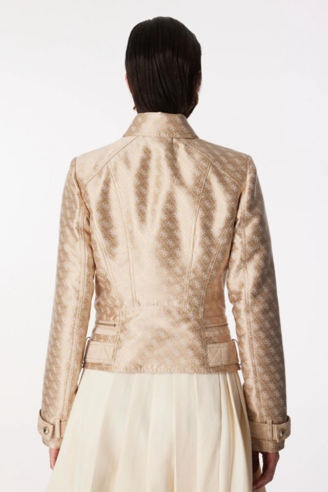 Guess Olivia Regular Fit Biker Bayan Ceket Krem