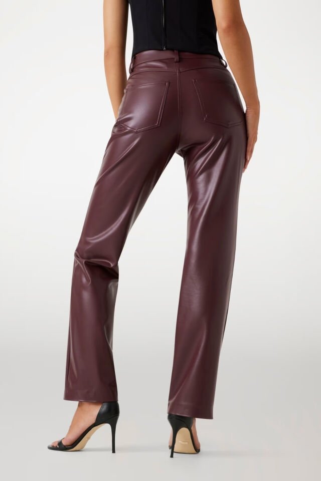 Guess Suni Deri Pantolon Bordo