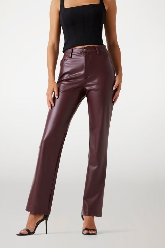 Guess Suni Deri Pantolon Bordo