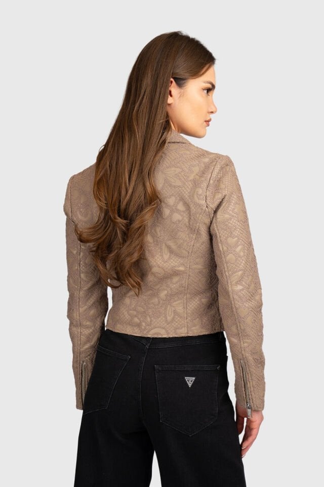 Guess Çiçek İşlemeli Suni Deri Ceket Bej