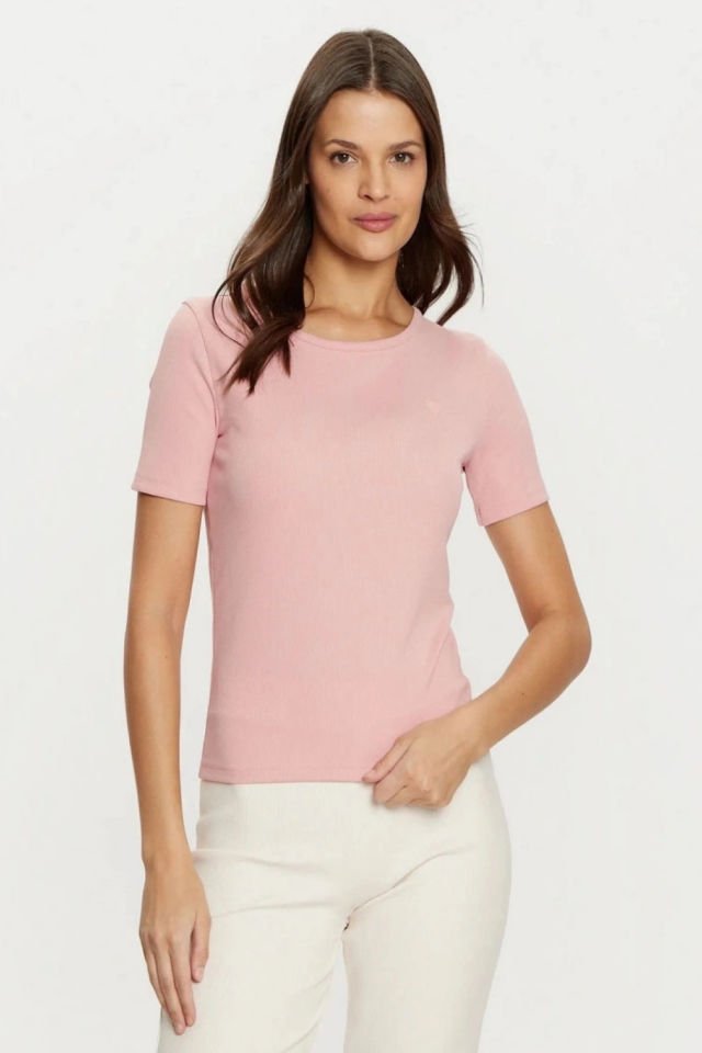 Guess Kadın Pembe Logolu T-Shirt