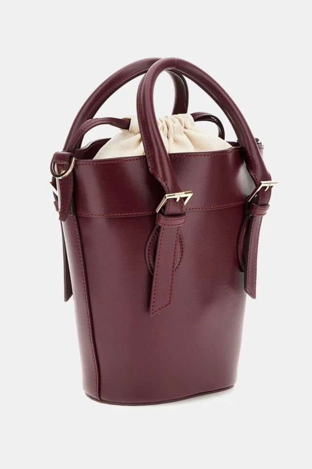 Guess Diana Deri Karışımlı Mini Kova Çanta Bordo