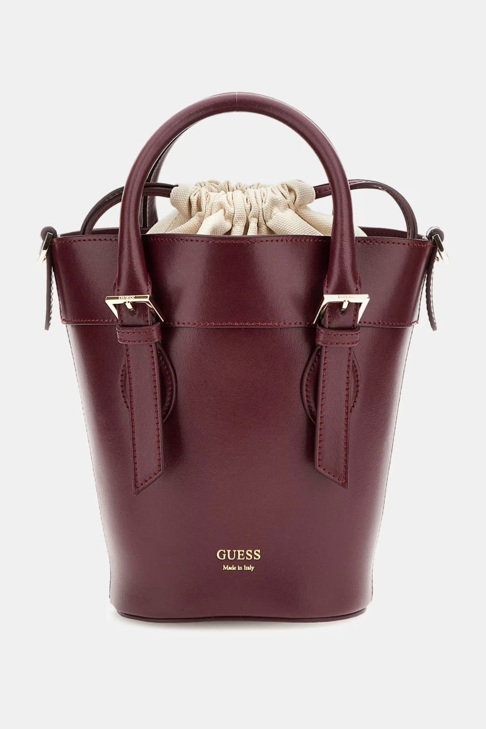Guess Diana Deri Karışımlı Mini Kova Çanta Bordo