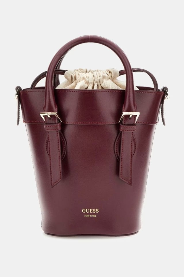Guess Diana Deri Karışımlı Mini Kova Çanta Bordo