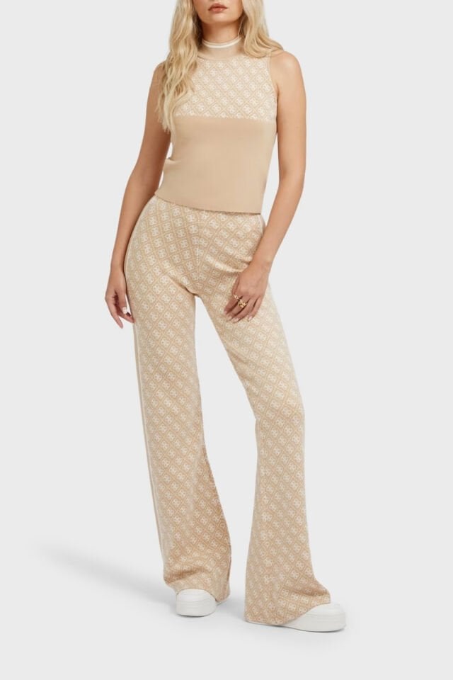 Guess Sl Rn Lise Logolu Slim Fit Triko Bayan Kazak Bej