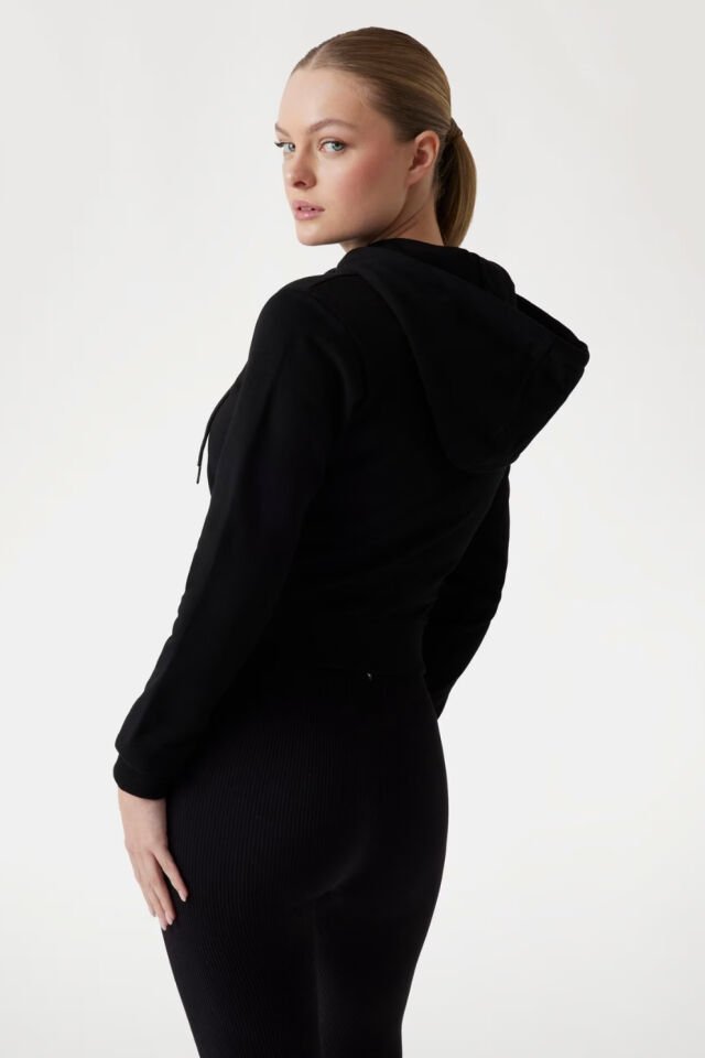 Guess Logolu Yapay Elmaslı Kapüşonlu Sweatshirt Siyah