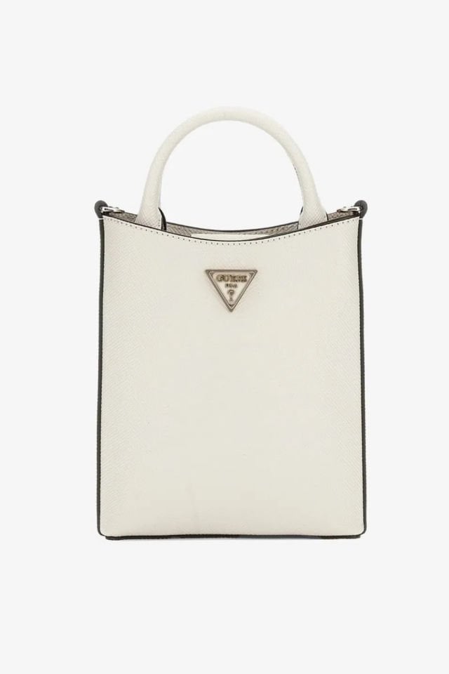 Guess Eco Gloriana Saffiano Mini El Çantası Krem