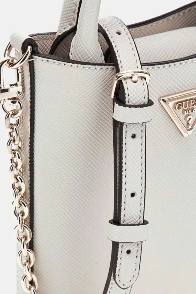 Guess Eco Gloriana Saffiano Mini El Çantası Krem
