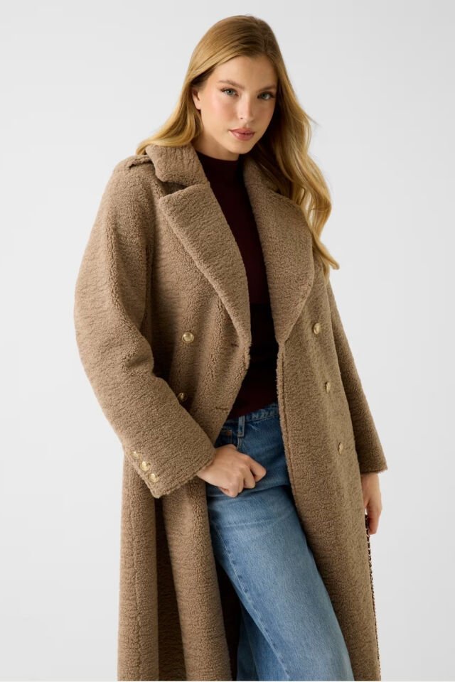 Guess Suni Kürk Uzun Palto Kahverengi