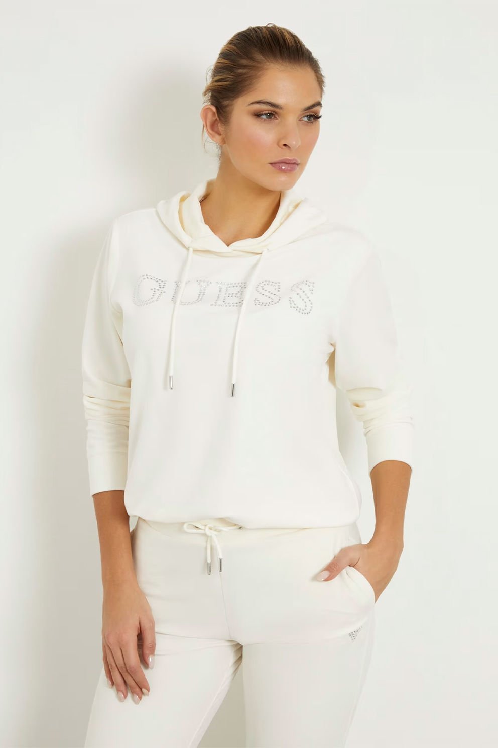 Guess Önde Taşlı Logolu Sweatshirt Beyaz