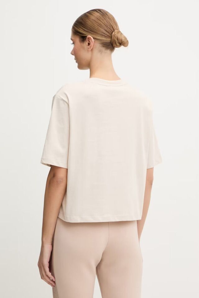 Gues Yazılı Pamuklu Regular Fit Bisiklet Yaka Krem