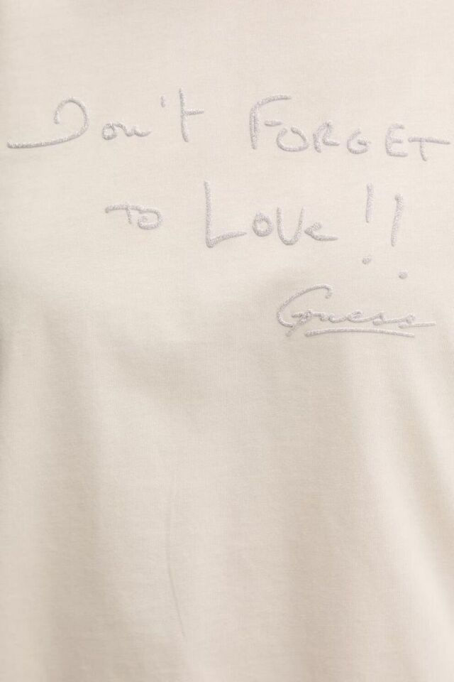 Gues Yazılı Pamuklu Regular Fit Bisiklet Yaka Krem