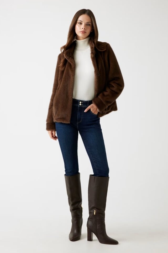 Guess Suni Kürk Ceket Kahverengi