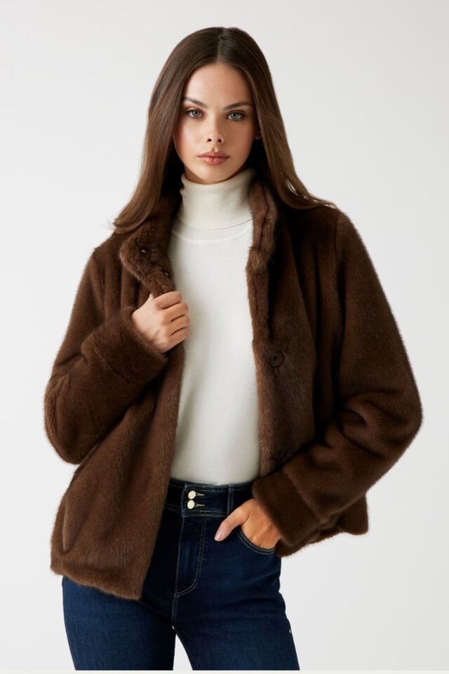 Guess Suni Kürk Ceket Kahverengi