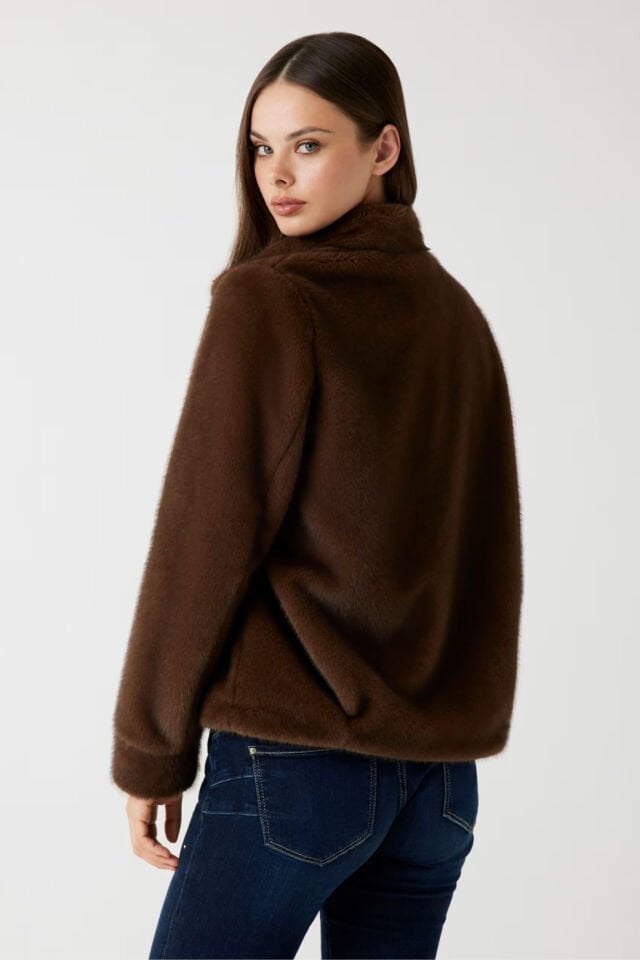 Guess Suni Kürk Ceket Kahverengi