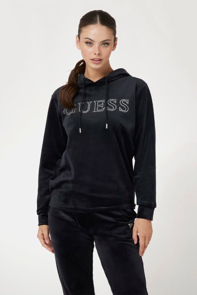 Guess Önde Taşlı Logolu Sweatshirt Siyah